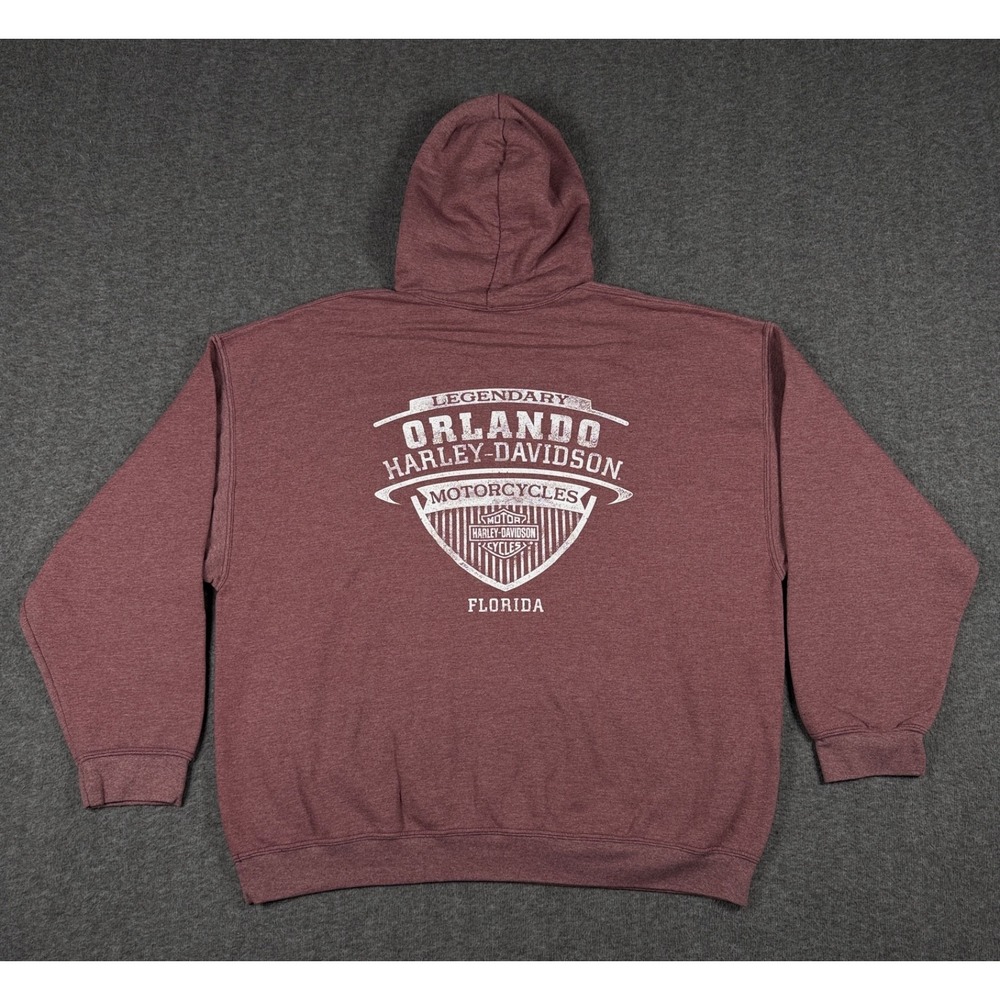 Harley Davidson Hoodie Mens XXL Red Orlando Florida Motorcycle HD Shield Sweater